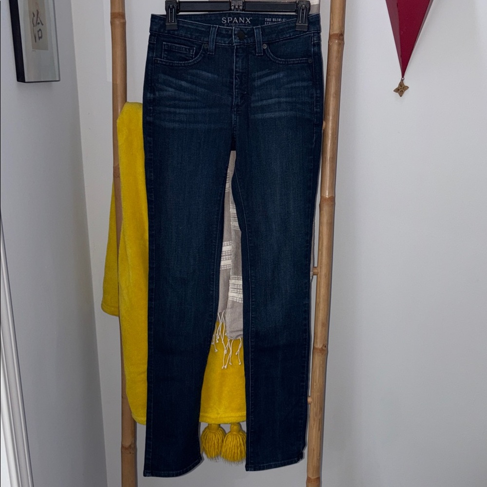 SPANX Slim-X Straight Leg Jeans in Dark Blue Wash